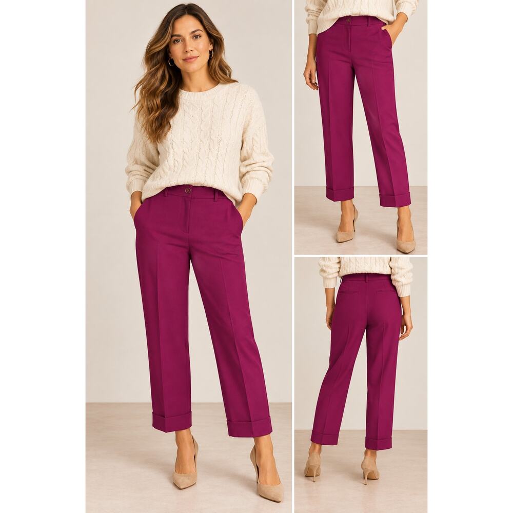 Talbots Pink Dress Pants 4P Petite Cuffed Ankle Straight Career Work